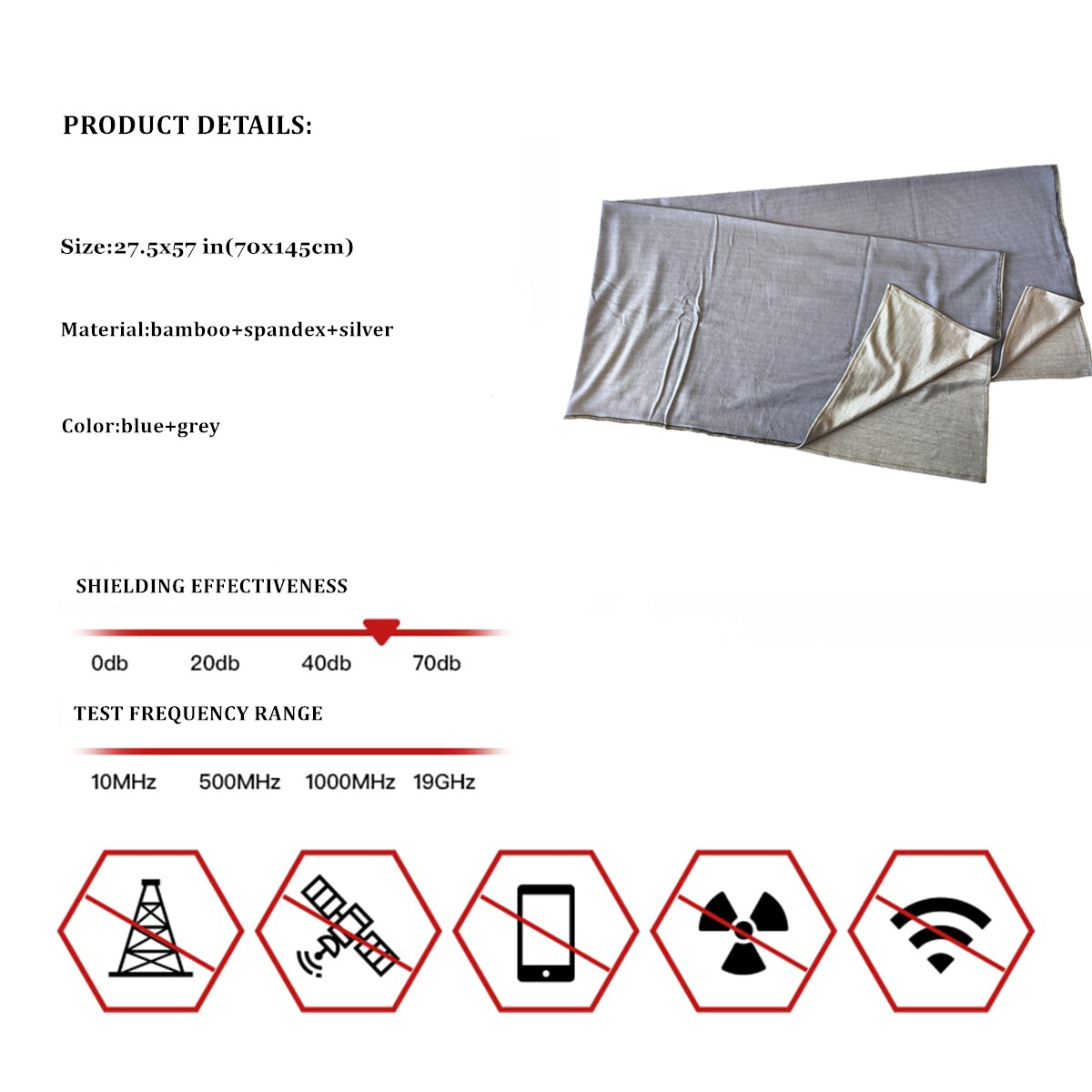 Faraday Protection HeadScarf Shawl-Shielding Efficiency, Bamboo+Silver Blanket