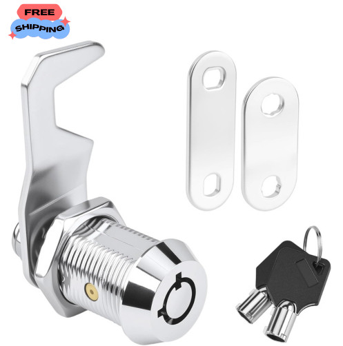 Black Toolbox Lock with Keys Keyed Alike Tubular Cam Lock 0.83in Chrome
