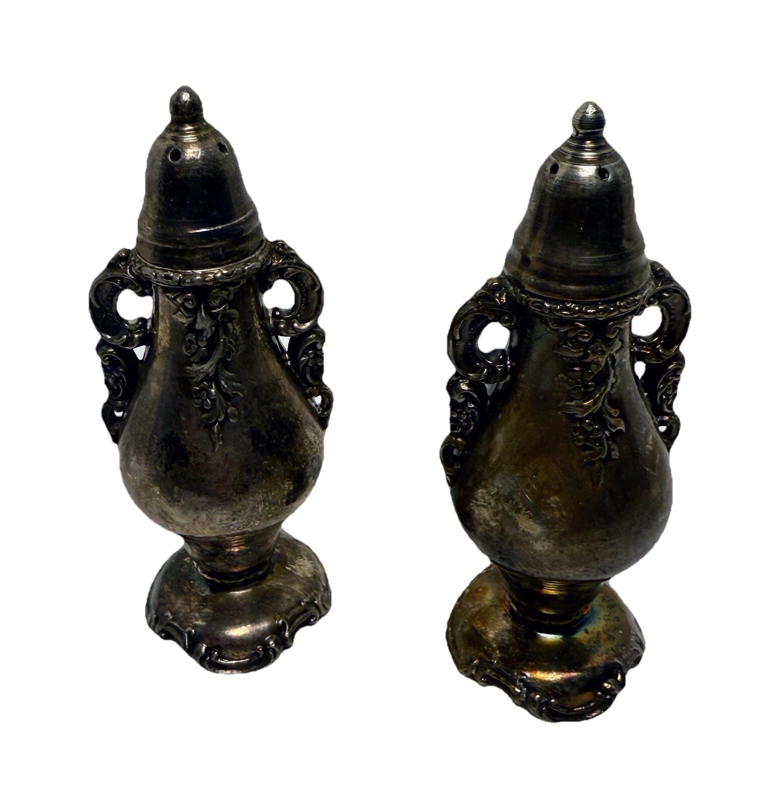 Vintage Wallace Baroque Silverplate Antique Salt And Pepper Shakers - X