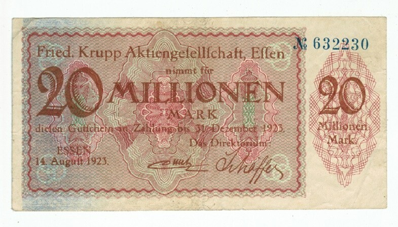 GERMANY BANKNOTE 20 MILLION MARK ESSEN 1923