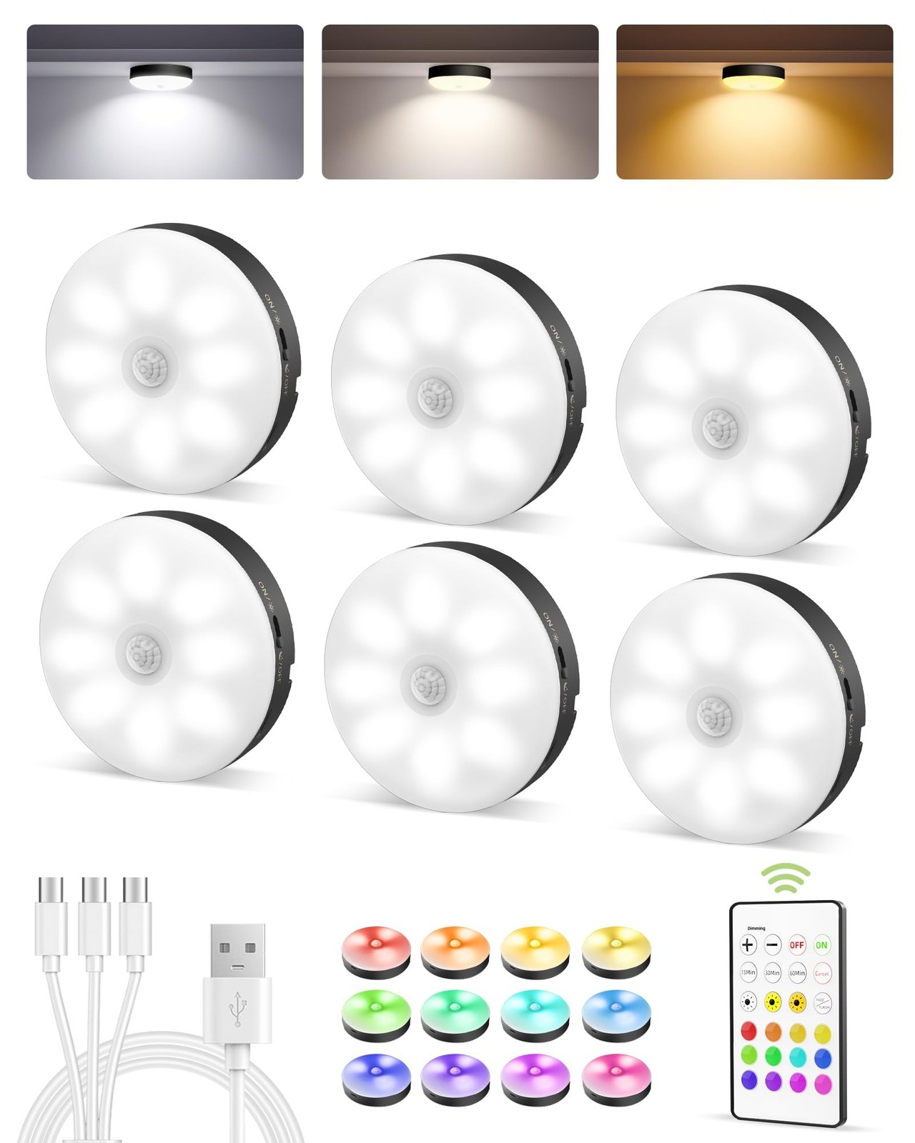 EZVALO Under Cabinet Lighting,1000mAh Rechargeable Puck Lights with Remote,3 ...