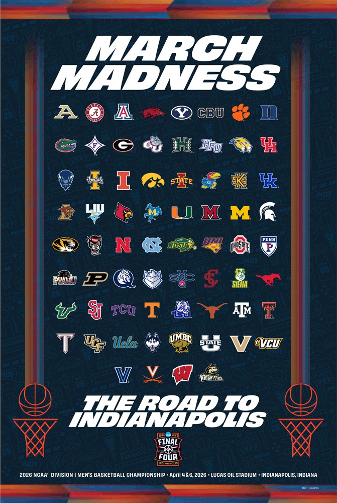 NCAA Men's Basketball MARCH MADNESS 2026 68-Team Field 24x36 Official POSTER