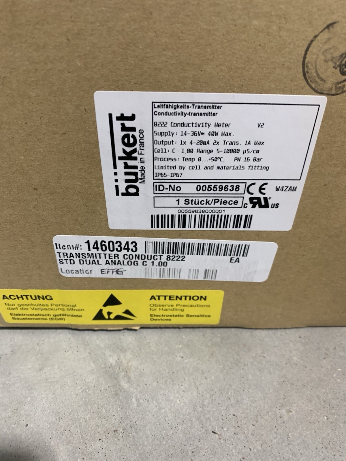 Burkert 8222 Inductive Conductivity Meter Transmitter 00559638 14 -36V *NIB*