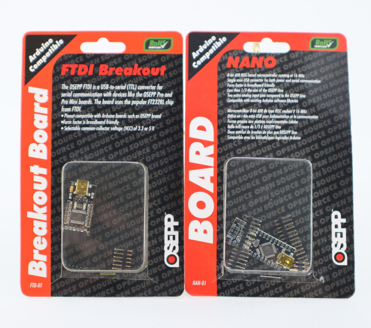 OSEPP FTDI Breakout Board FTD-01 & NANO Board NAN-01 Lot New Sealed