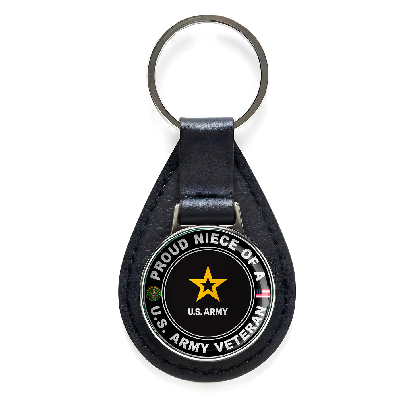Proud Niece of a United States Army Veteran Leather Keychain Silver Keyring