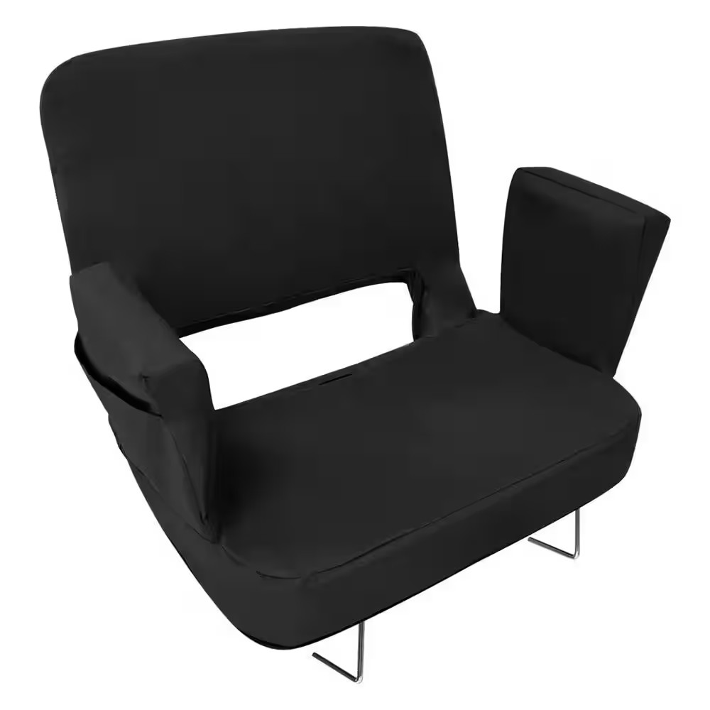 Black Polyester Stadium Chair with Back Support, Extra Wide 21.2 In. Seat, 3-Rec
