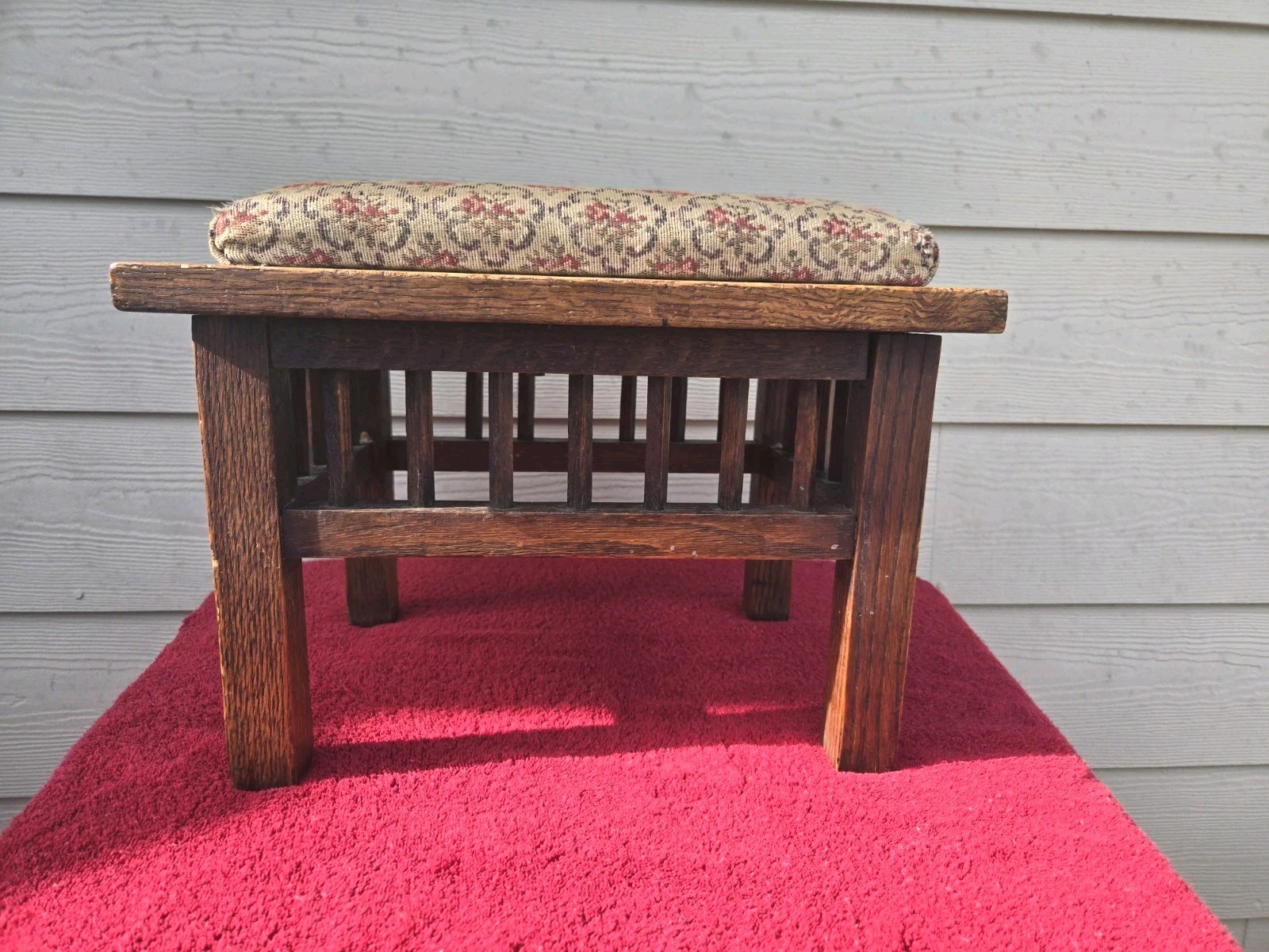 Vintage Solid Wood Foot Stool Bench Upholstered Seat Mission Style 15” Sturdy