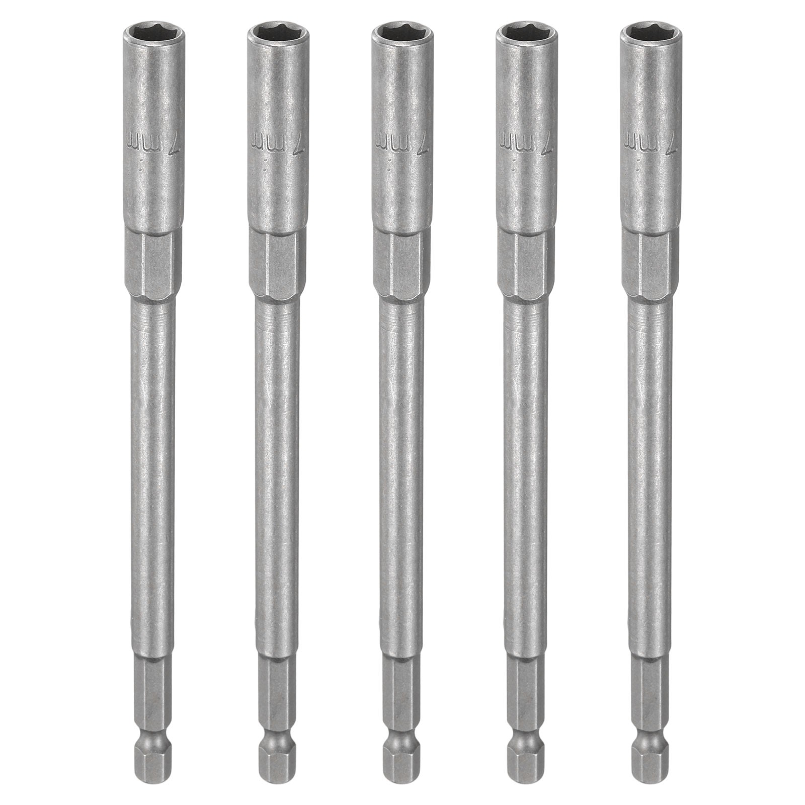 5pcs Nut Driver Drill Bit 7mm Socket 1/4" Hex Shank 6" Extra Long Setter