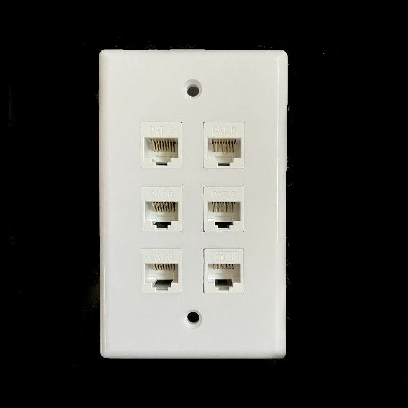6 Port CAT6 Ethernet Wall Plate Single Gang Keystone RJ45 Network Female White