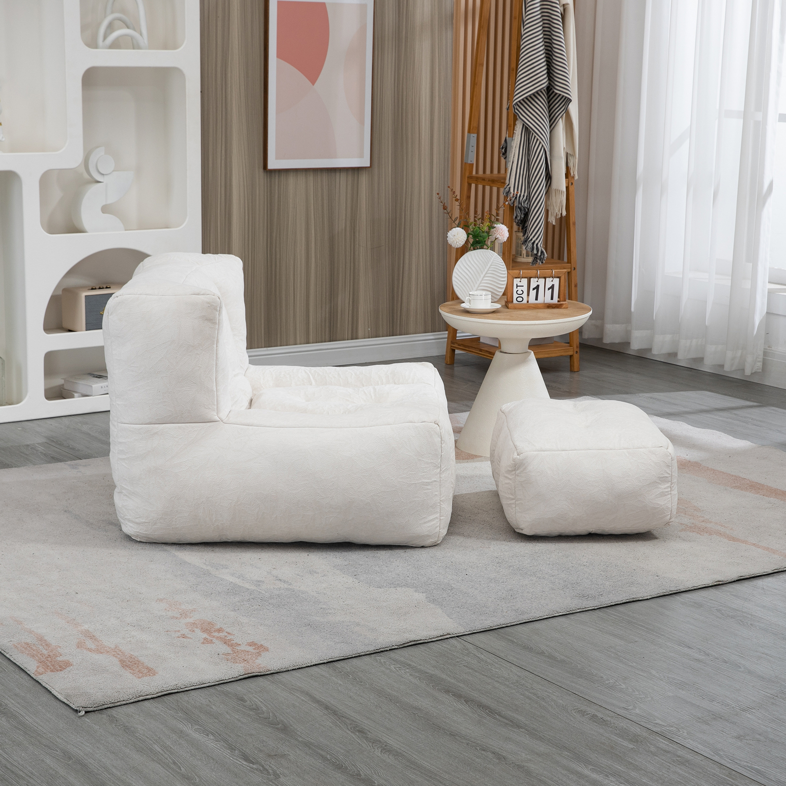 Bean Bag Chair Comfortable Bean Bag For Adults Super Soft With ottoman - White