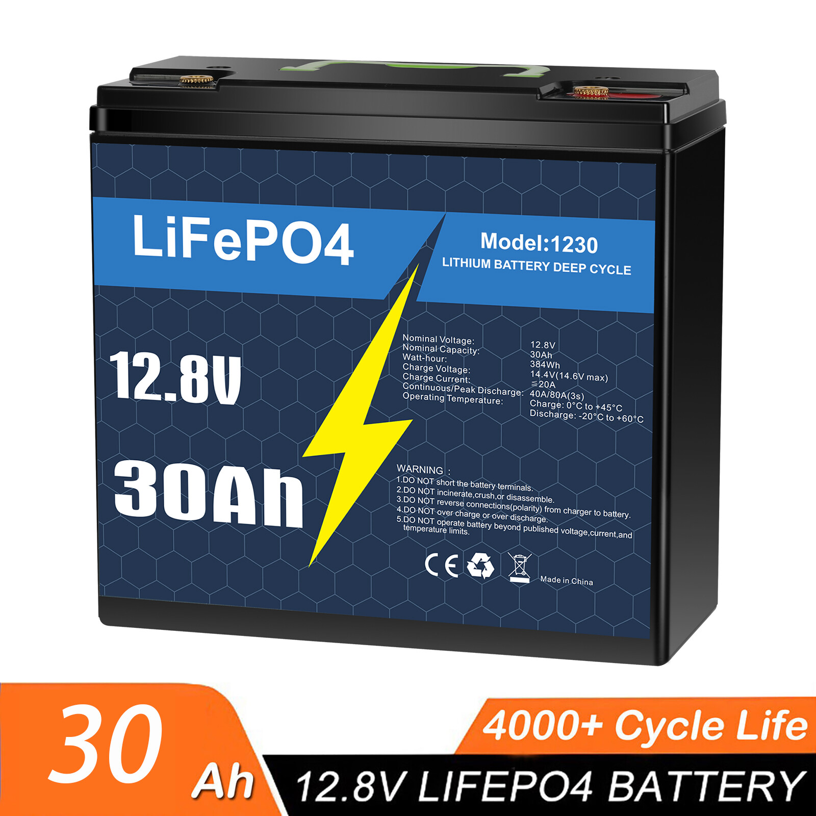 12V 30Ah LiFePO4 Lithium Battery 30A BMS Deep Cycles for Solar RV Scooter Marine