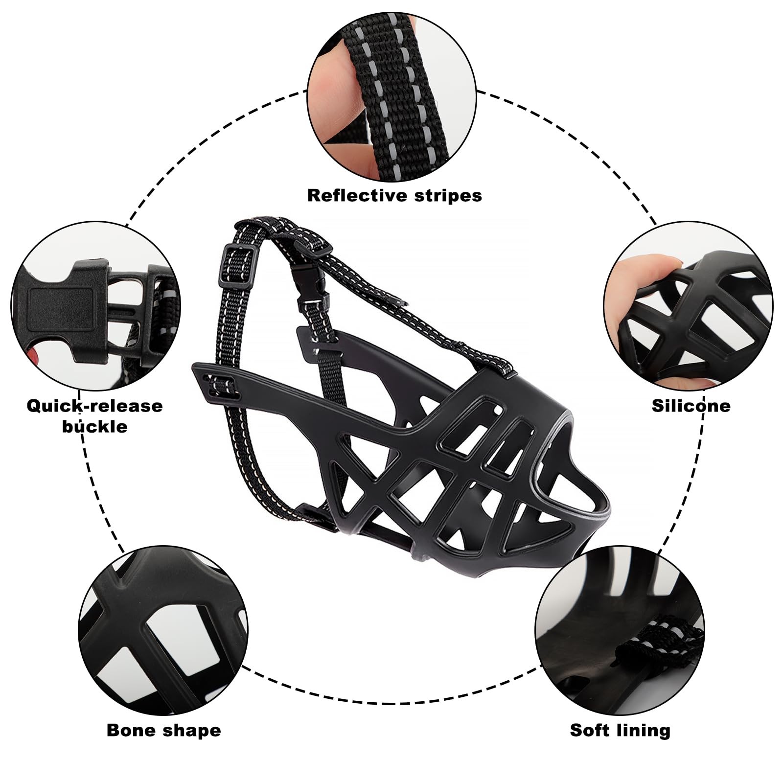 Breathable Basket Dog Muzzle - Adjustable for Small to X-Large S/M, Black