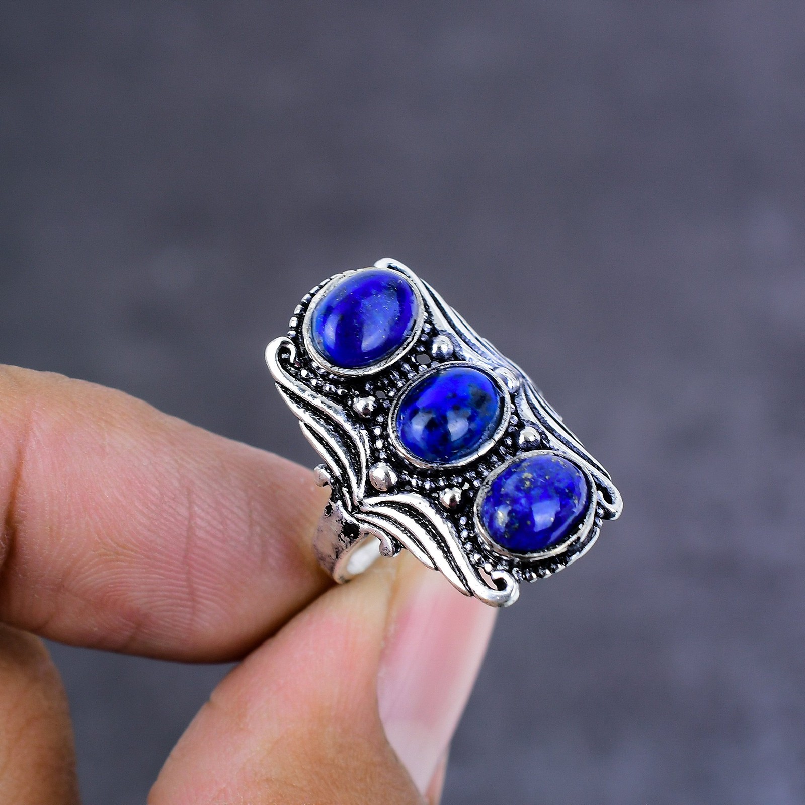 Natural Lapis Lazuli Gemstone Handmade 925 Sterling Silver Ring Size 7 Gift k644