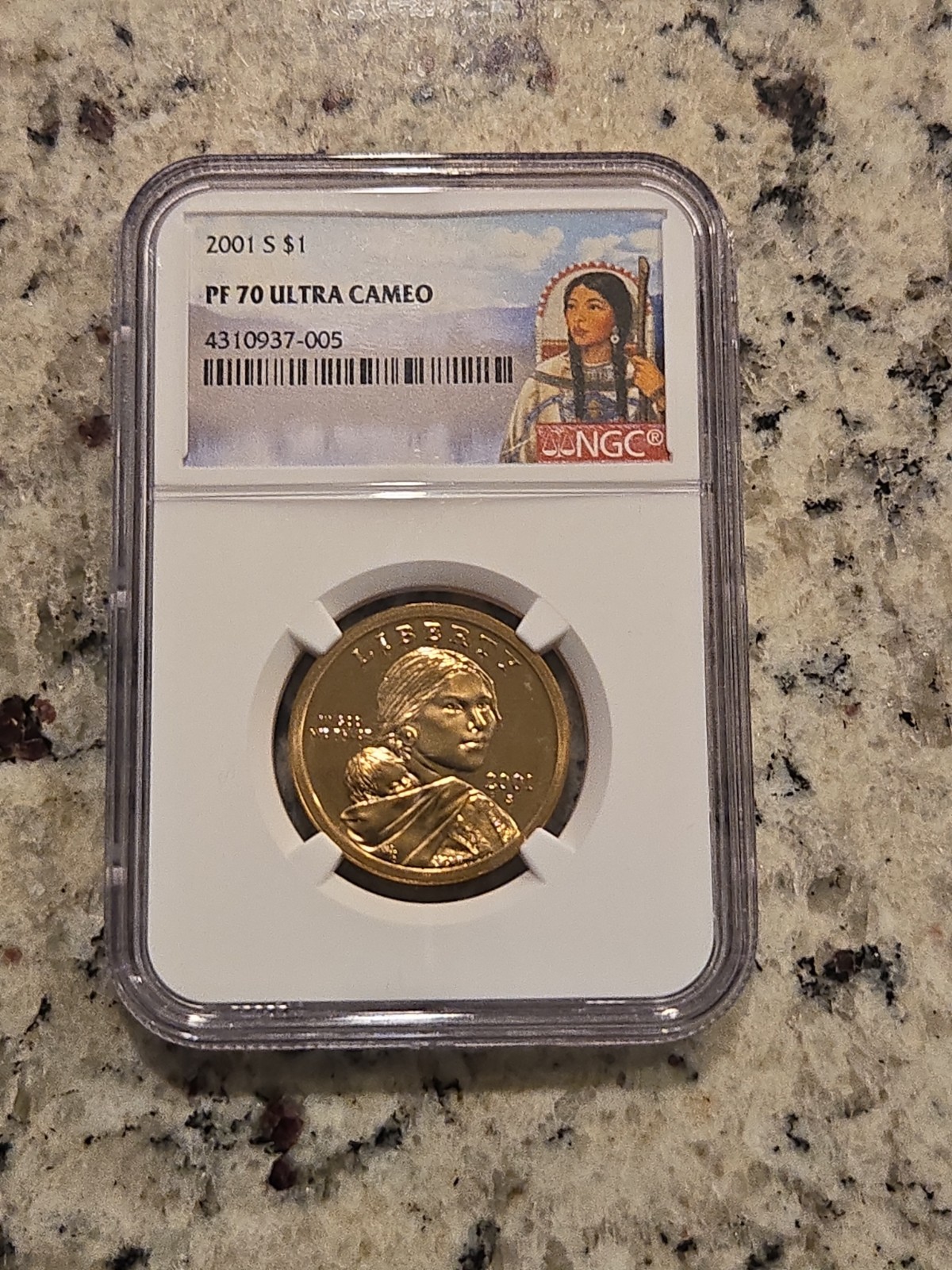 2001 S, PF70 ULTRA CAMEO SACAGAWEA, NATIVE AMERICAN HOLDER