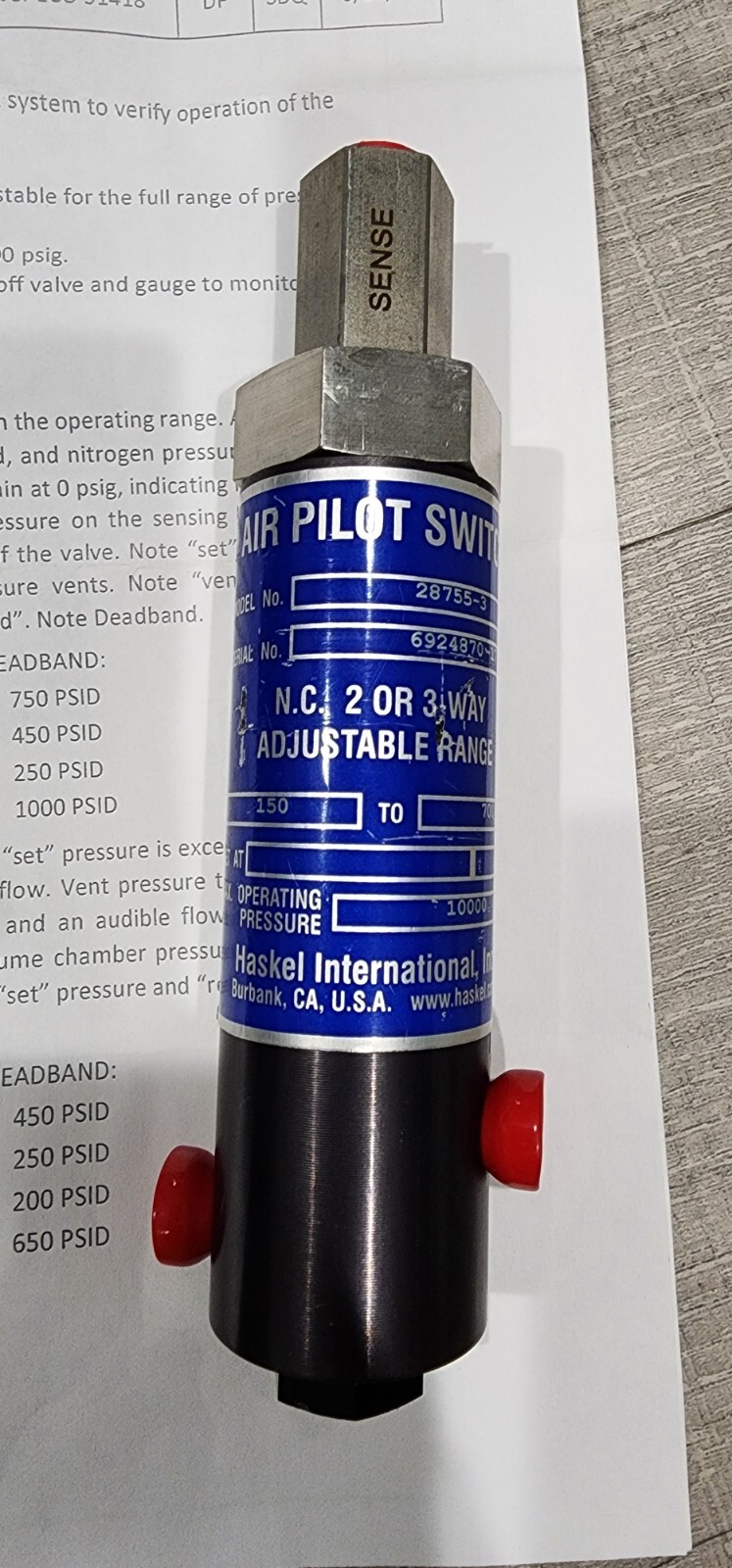 Haskel 28755-3 Air Pilot Switch