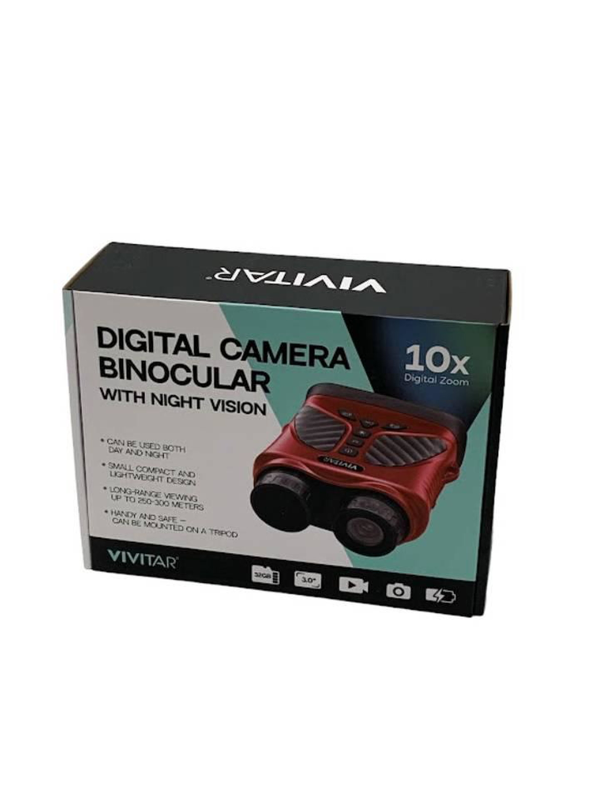 Vivitar VIVCVIR12 Digital Camera Binocular 10x Zoom w/Night Vision Red