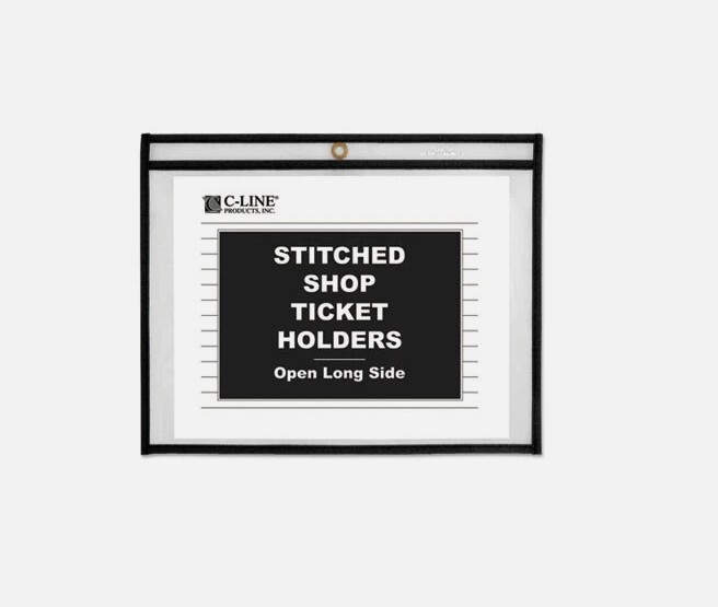 C-Line Stitched Shop Ticket Holders, Both Sides Clear, Open Long Side, 11 x 8.5