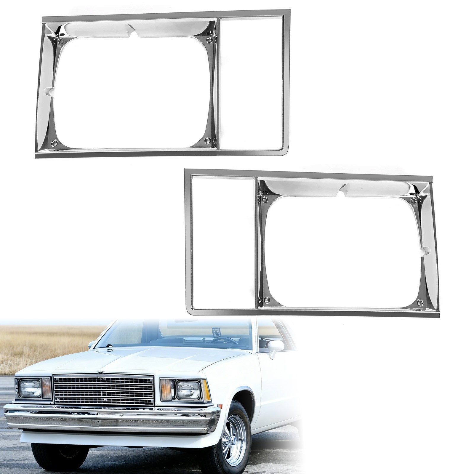 Headlight Headlamp Light Trim Bezel Set Chrome For 1978-1979 Malibu El Camino