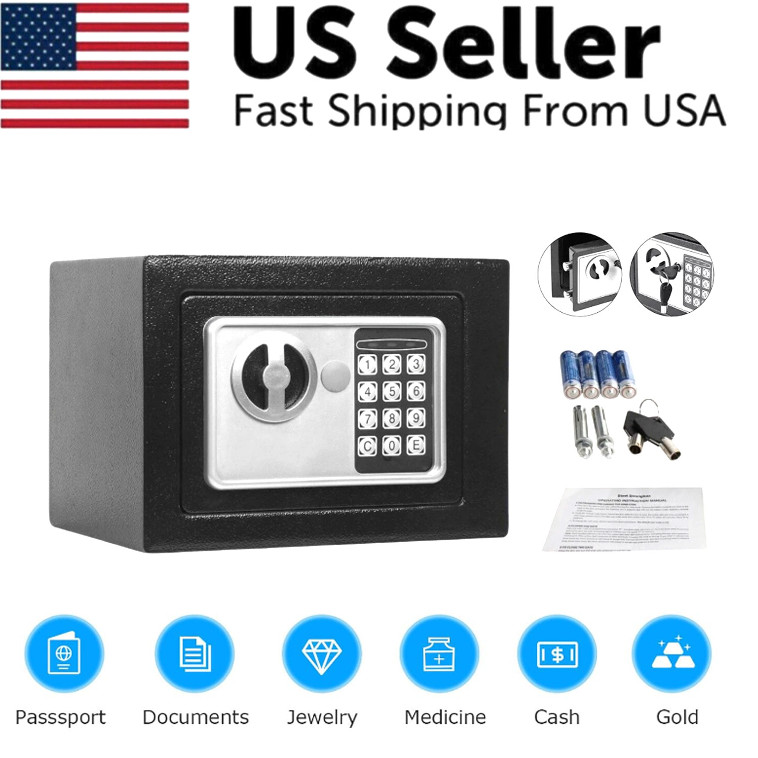 Digital Electronic Safe Box Keypad Lock Security Home Office Cash Jewelry Gun US