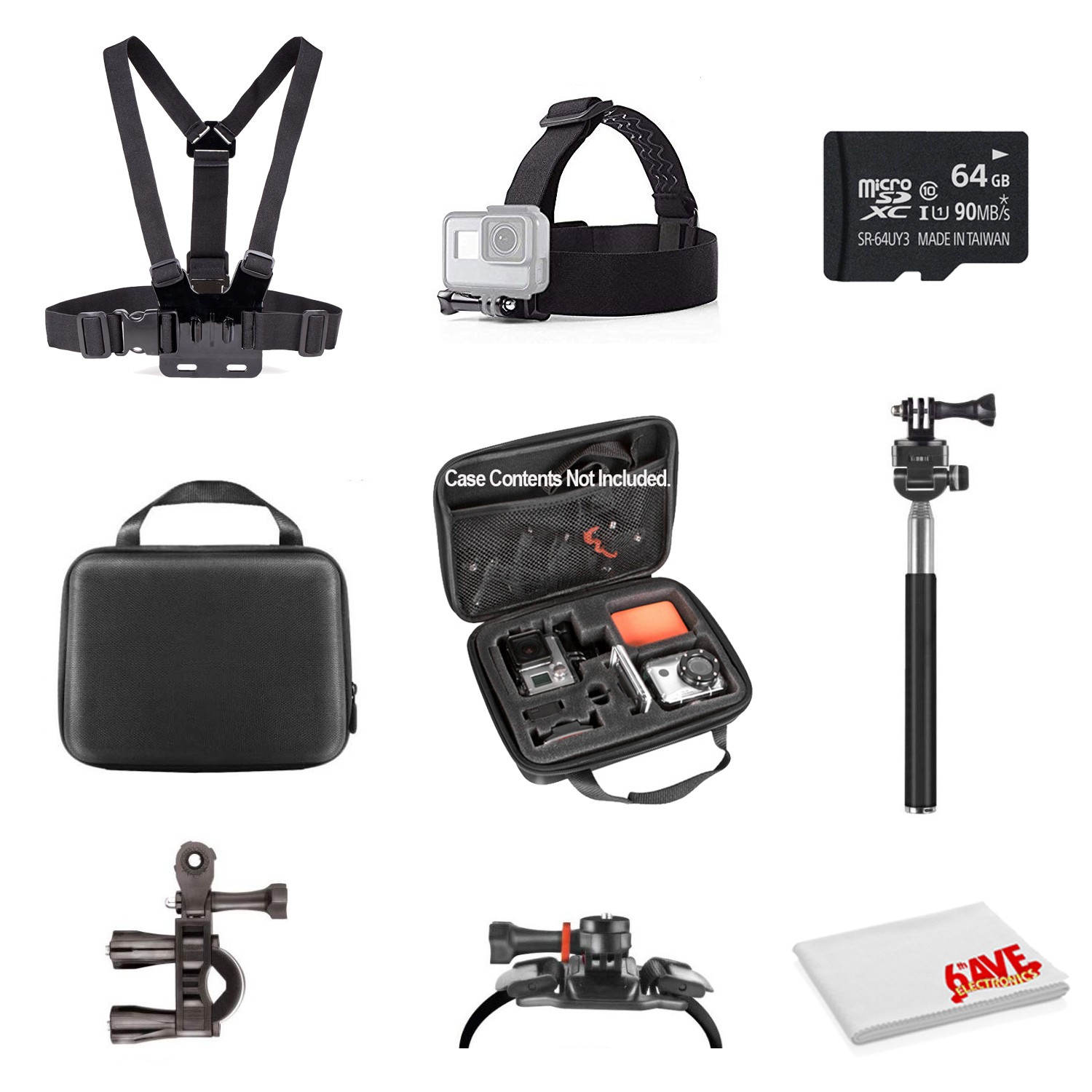 Basic Action Camera Accessory Kit Bundle With - 64GB MICRO SD CARD