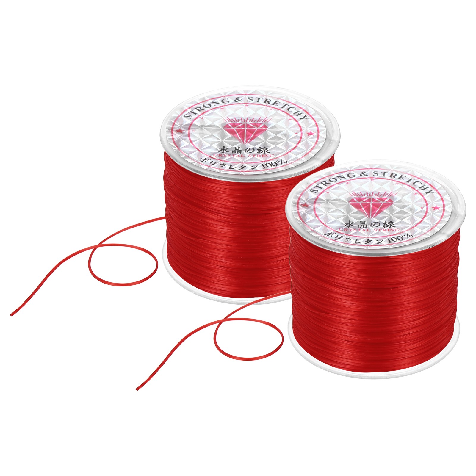 2 Rolls Elastic String for Bracelets, 0.8mm Stretch Bead Cord Red, 100m