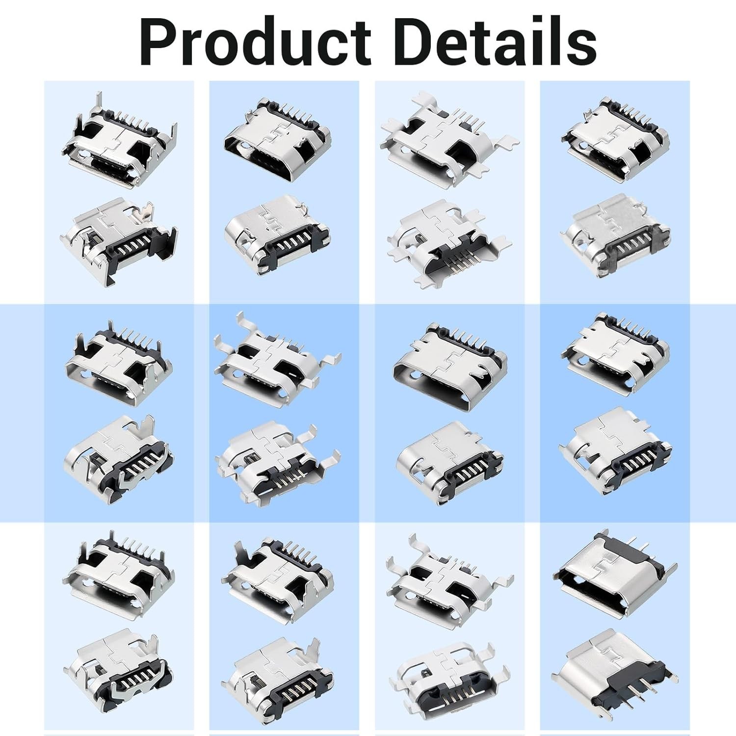 60PCS Micro USB Port Replacement Kit Charging Socket Connector Silver Set