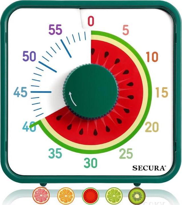 7.5-Inch Watermelon Visual Fruit Timer Kids 60-Minute Magnetic Mechanical