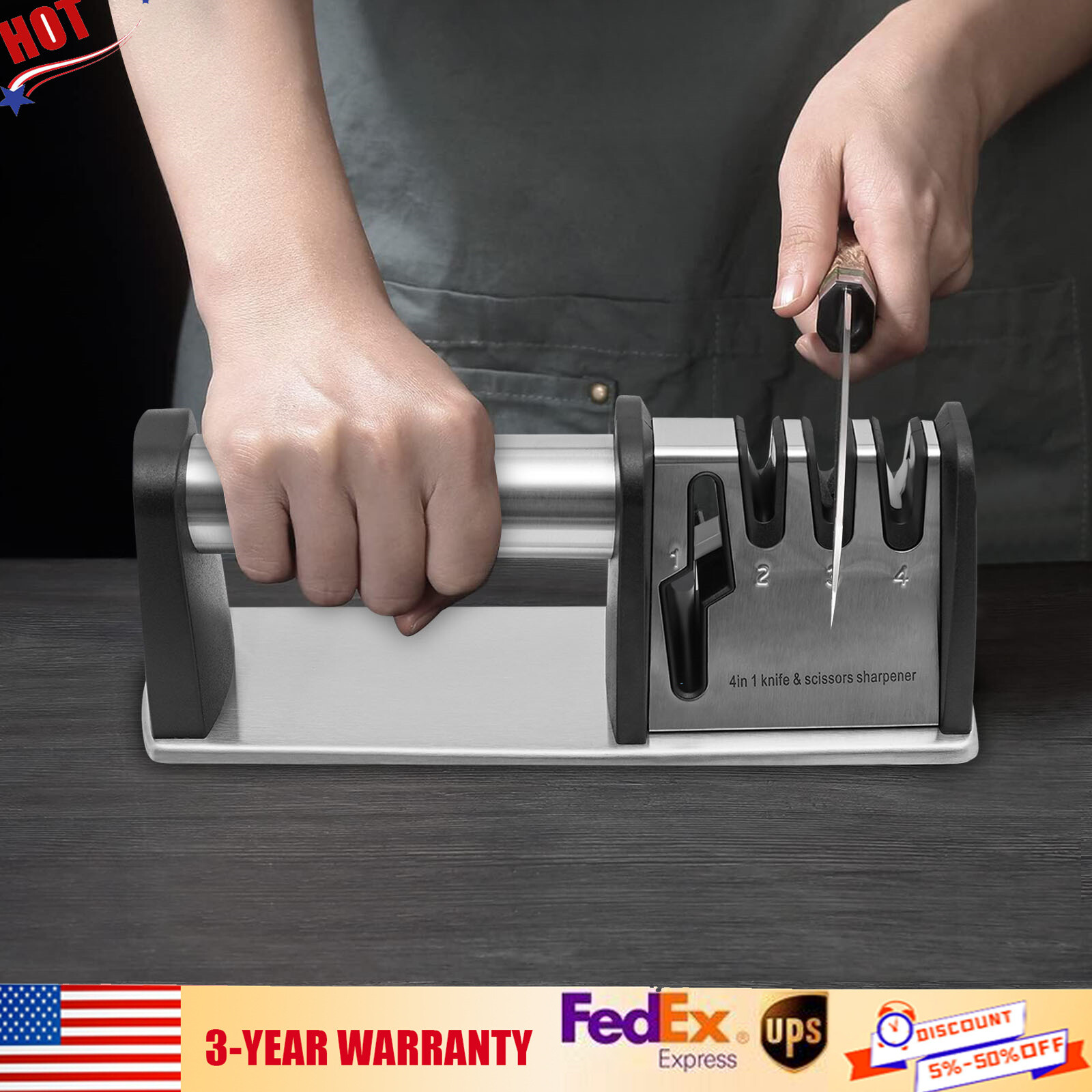 4 Stage Knife Sharpener Professional Ceramic Tungsten Kitchen Sharpening Tool