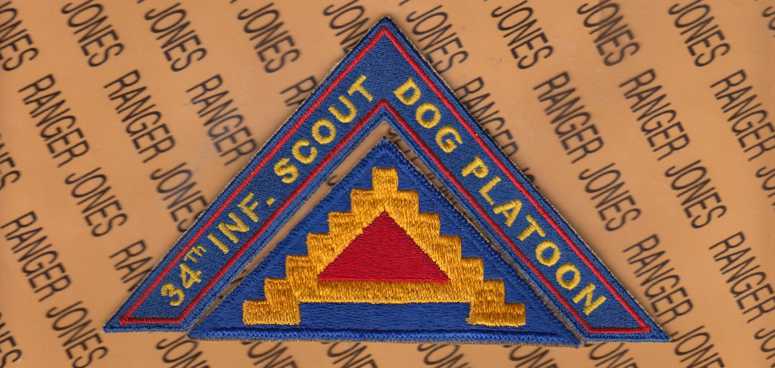 US Army Seventh 7th Army "34th INF. SCOUT DOG PLATOON" SSI tab patch set