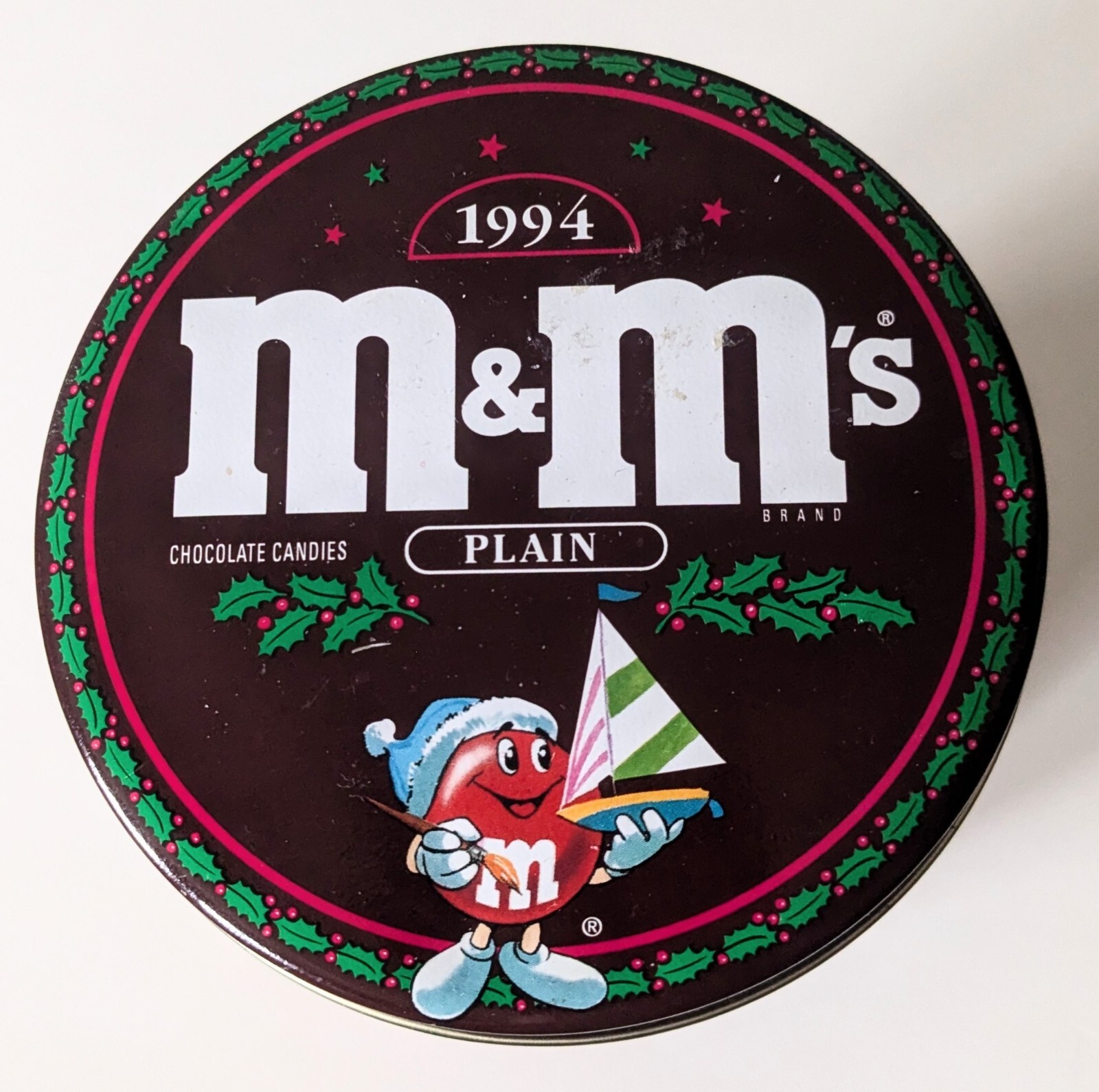Vtg M&M's Christmas TIn Can Empty  1994 Mars Candy Peanut Santa Rare