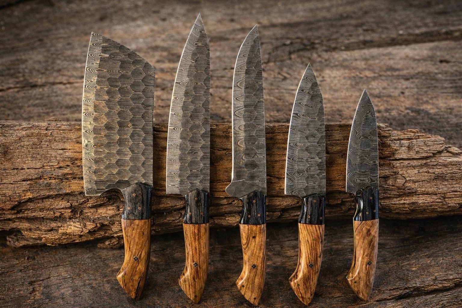 Custom Handmade forged damascus blade chef knife kitchen knife 5 knife set