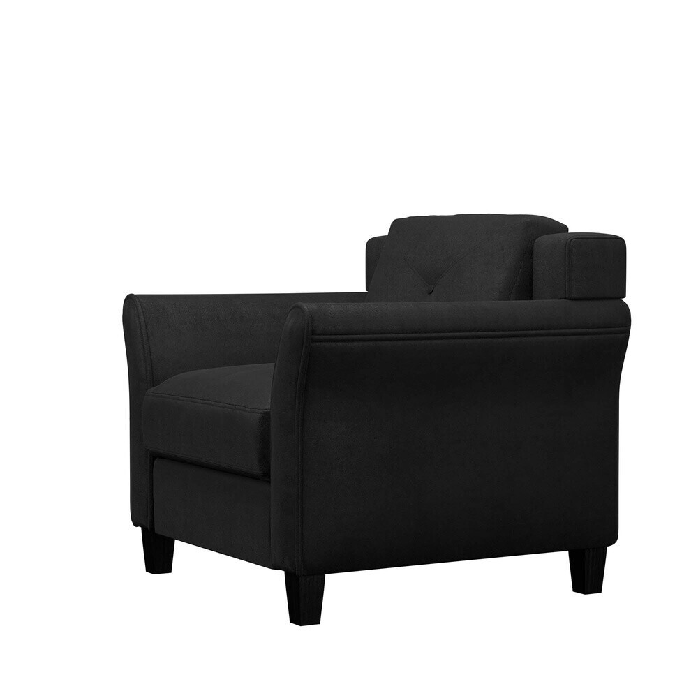 Modern Tufted Back Club Chair Foam Cushioned Eucalyptus Frame Black Fabric New