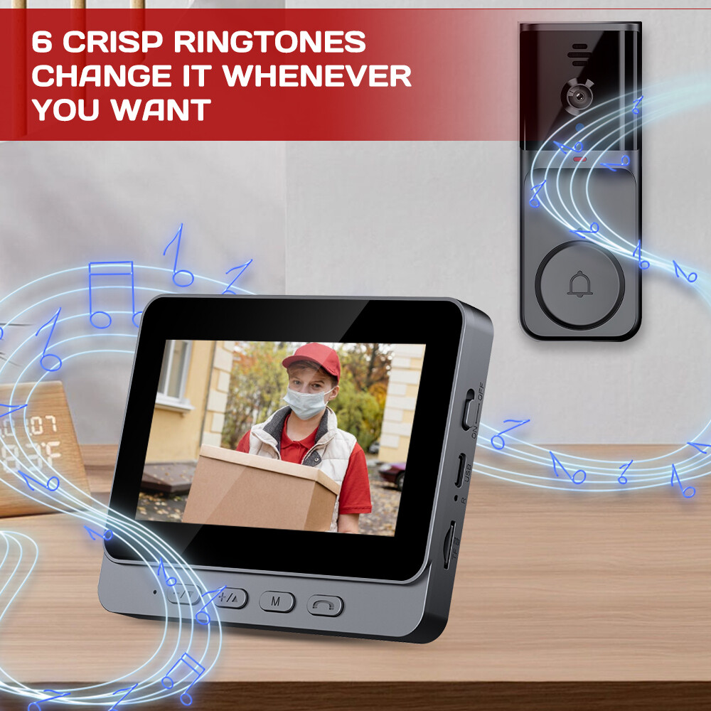 Wireless Intercom Doorbell HD Night Vision 4.3in lPS Screen Visual Camera