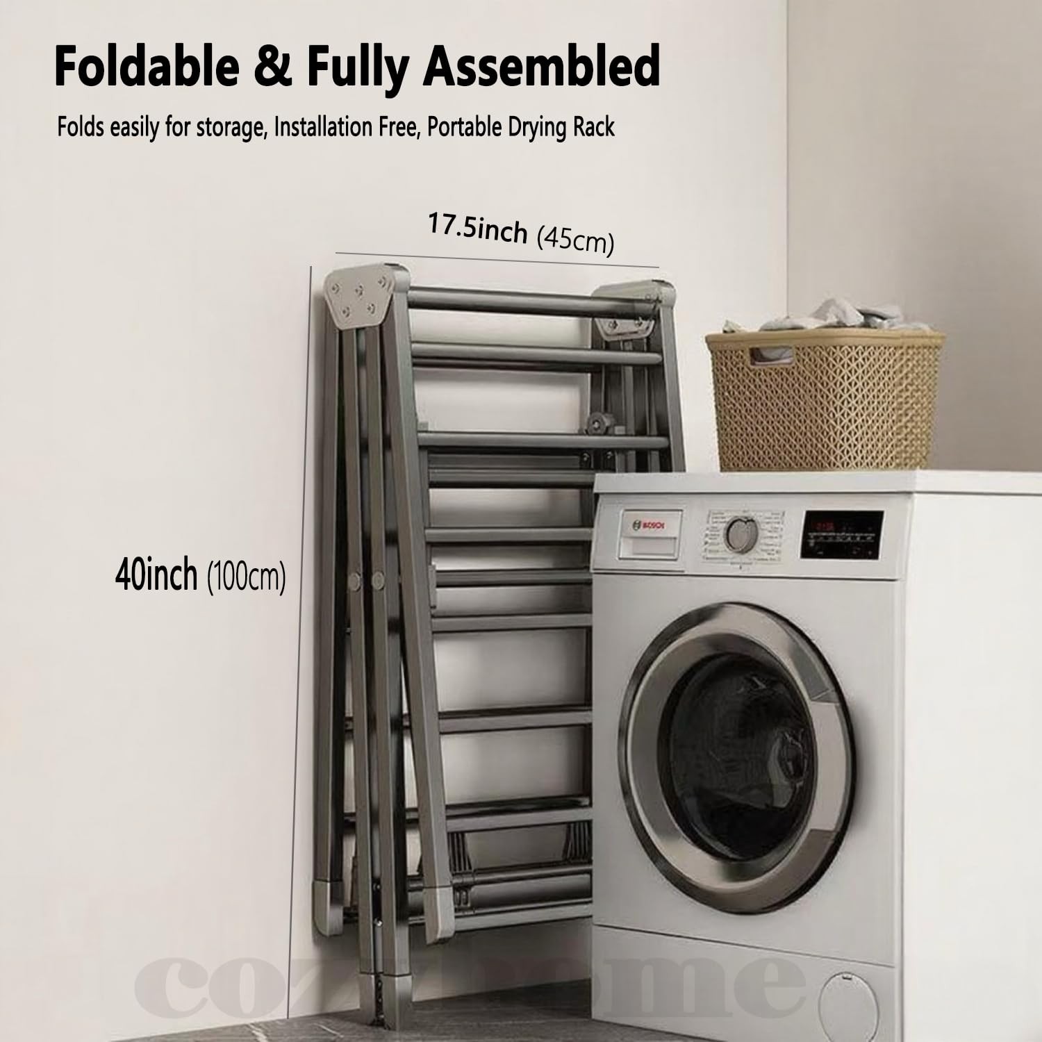 71" Clothes Drying Rack Foldable, Clothes Airer Drying Rack with Wheels, Heav...
