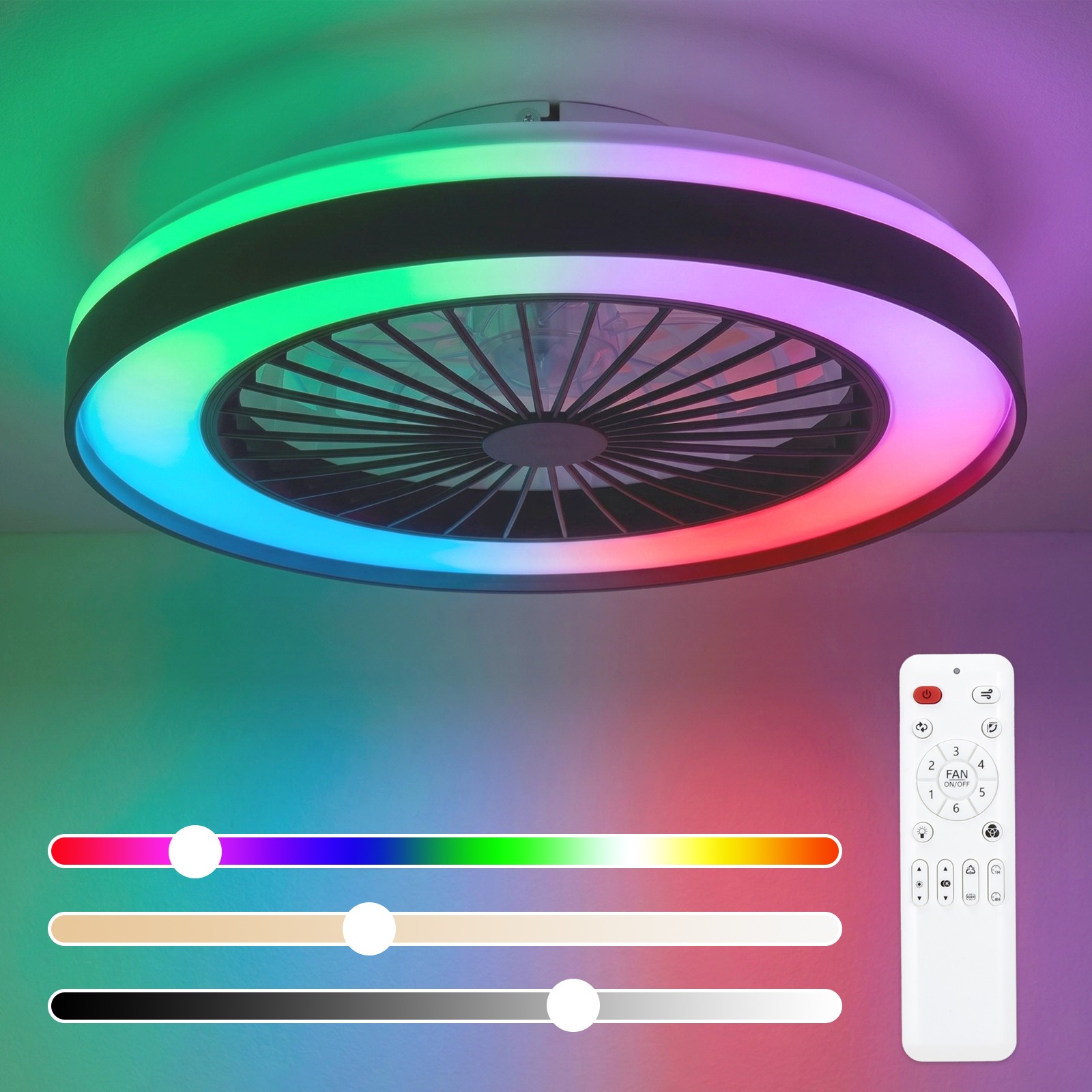 Minimalist Bladeless Fandelier 20" For Bedroom Kitchen Living Room RGB Lamp
