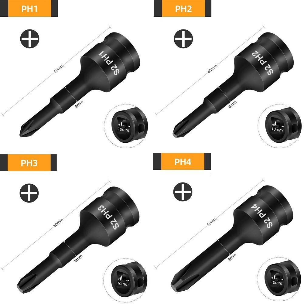 Versatile Socket Adapter Head PH1 PH2 PH3 PH4 3/8 Inch for Hexagon Socket