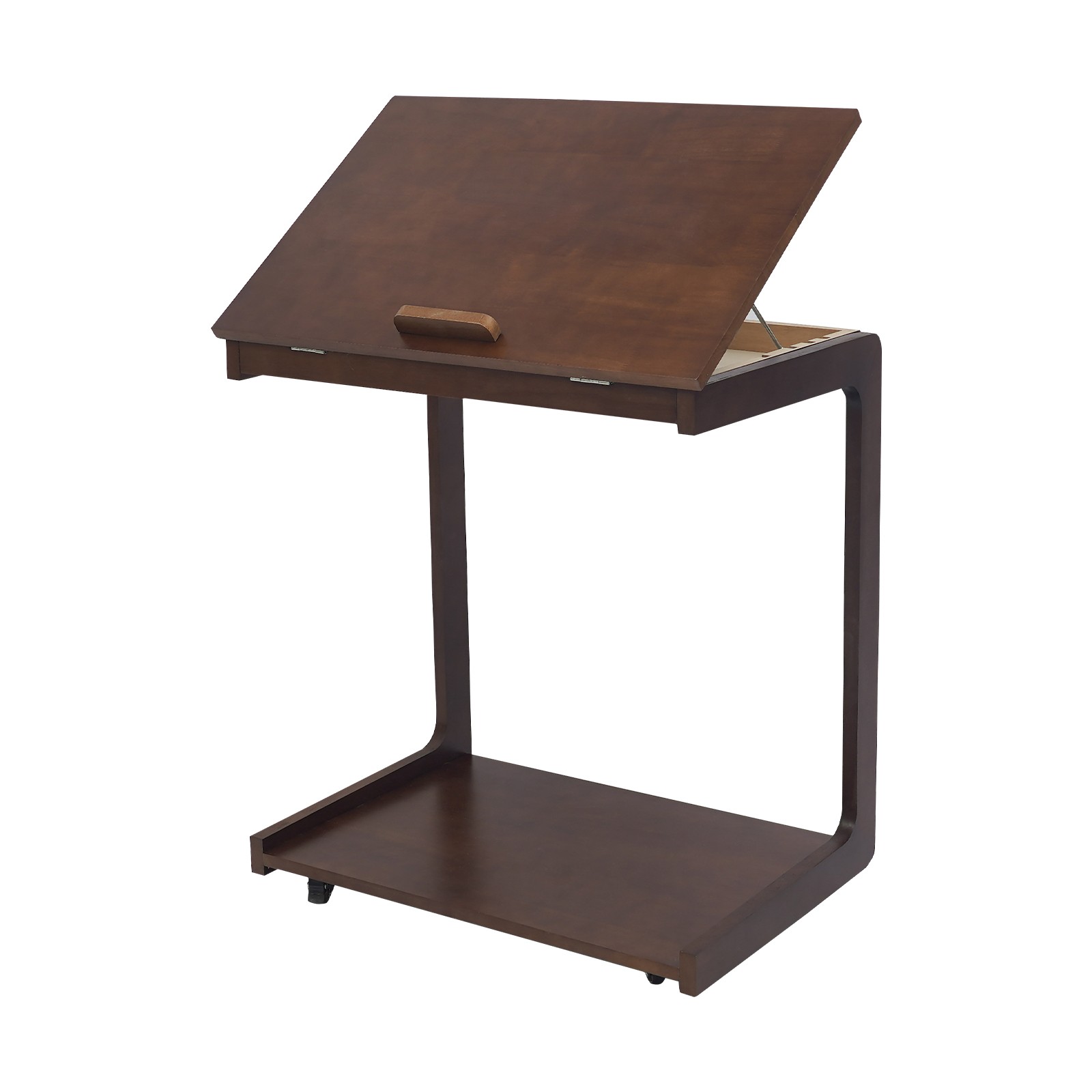 C-Shaped Wooden Side Table Sofa Side Table Rolling Side Table w/Flip Desktop