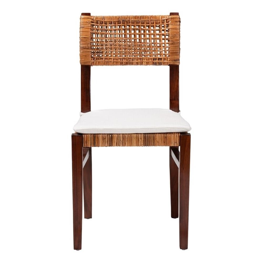 Bowery Hill Bohemian Light Honey Rattan and Dark Brown Wood Dining Chair