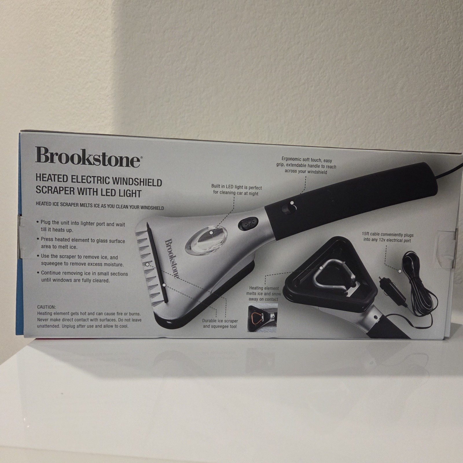 Brookstone Heated Electric Windshield Scraper with LED Light - Extendable Handle