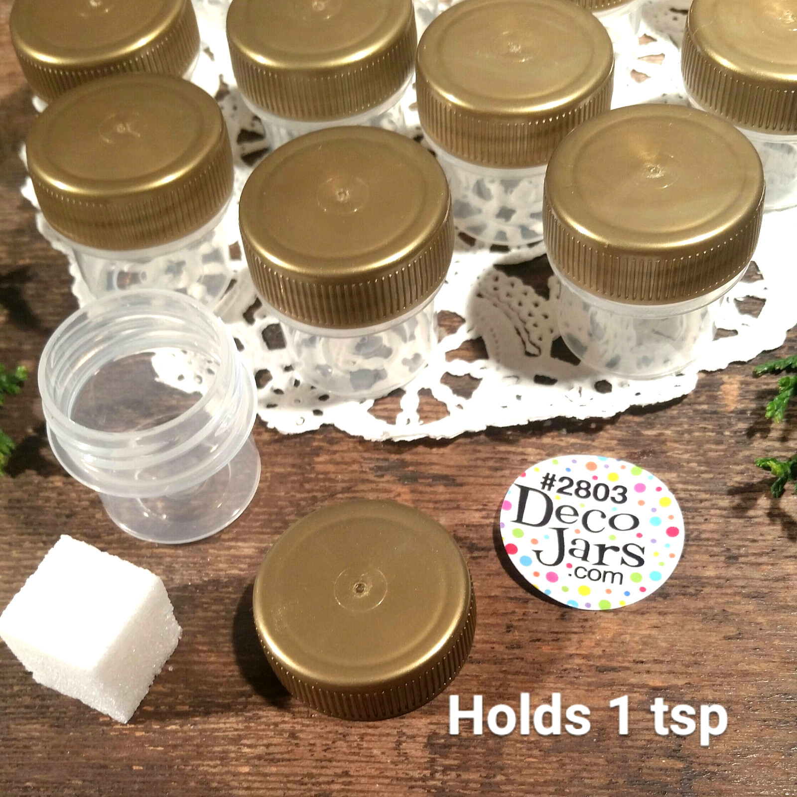 50 Tiny  Vial Gold Cap Pot JAR Bottle 1/4oz container .25oz DecoJars #2803 USA