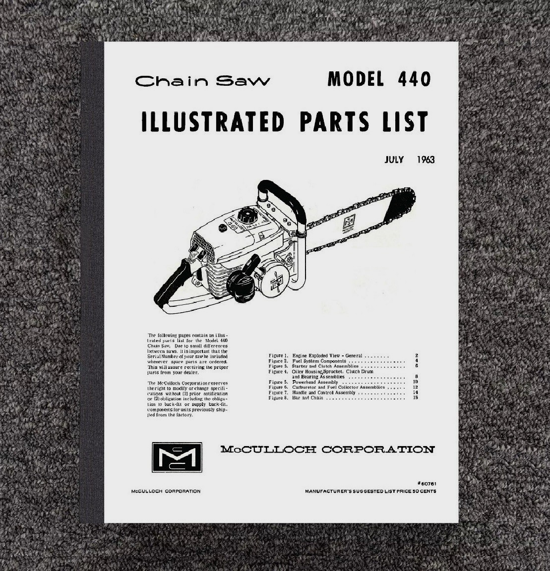 440 Chainsaw Illustrated Parts List Manual Fits McCulloch 1963 MC#62