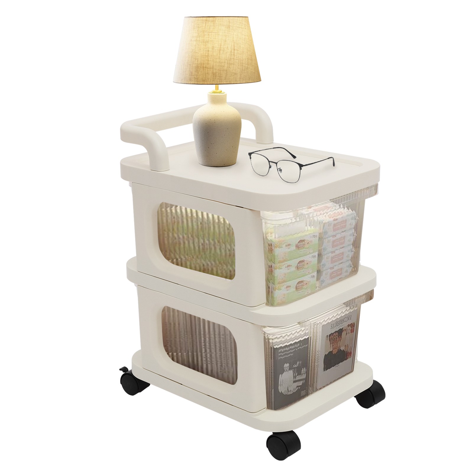 2-Drawer Plastic Rolling Storage Cart with 4 Universal Wheels