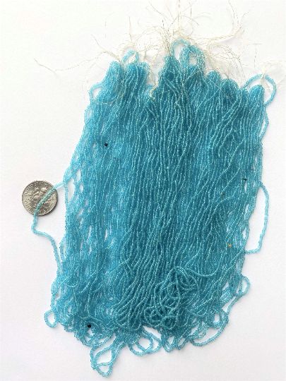 RARE Antique Micro Seed Beads-14-16/0 Transparent Turquoise Blue- 3.5 g hanks