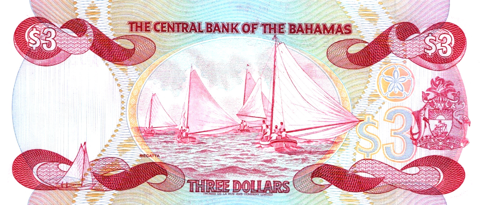Bahamas 3 Dollars 1974 (1984) Pick # 44a UNC