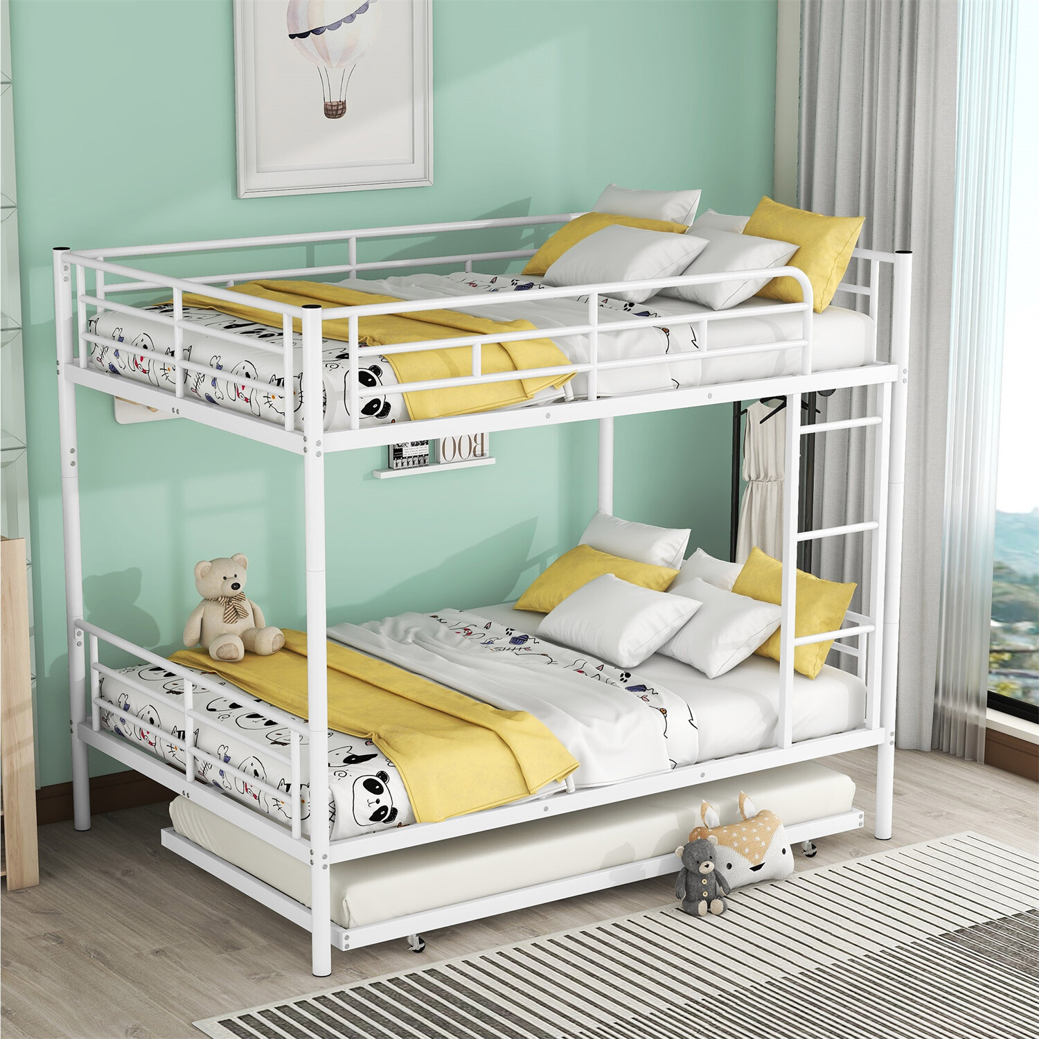 Full Over Full Bunk Bed Heavy Duty Metal Bunk Bed Frame with Trundle Bed