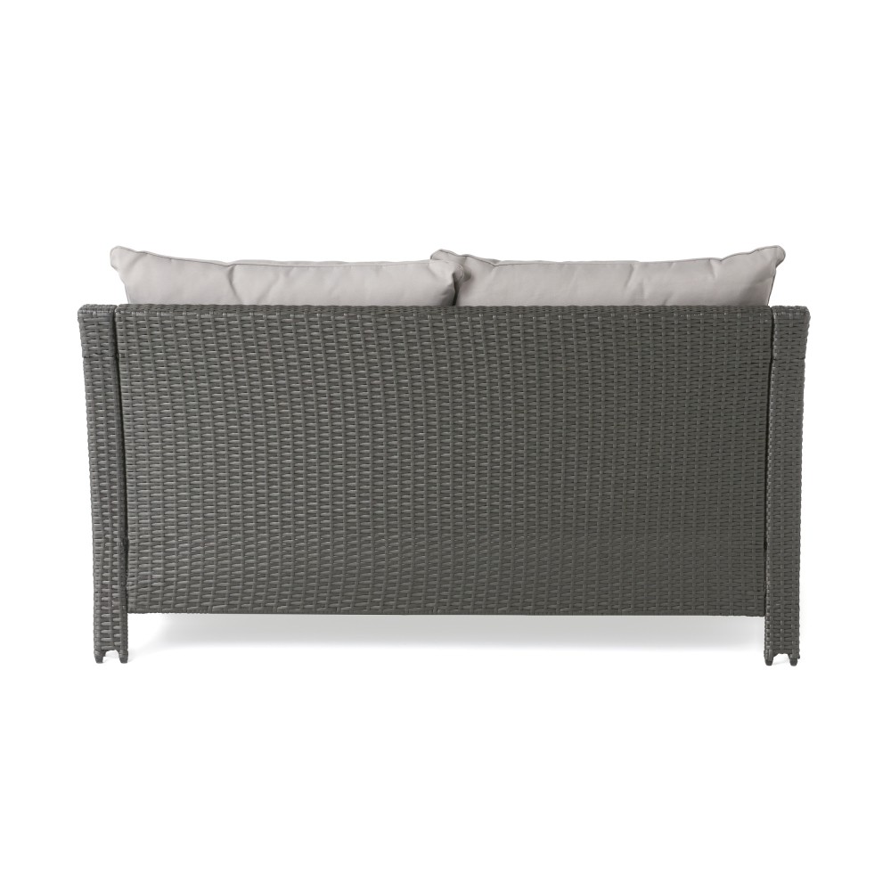 Outdoor Patio Loveseat with Glass Table & Removable Waterproof Cushions, Grey