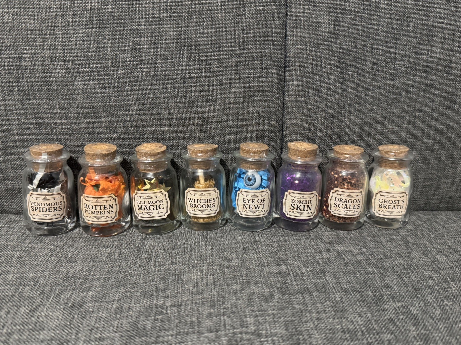 Halloween decorations-  Set Of 13 Mini Filled Potion Bottles