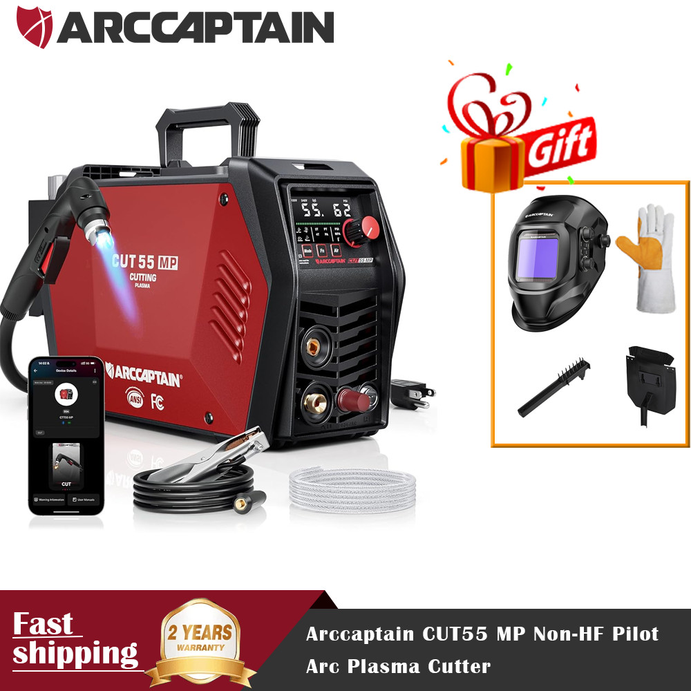 55Amp Plasma Cutter with iControl Non-HF Pilot Arc LED Display+ Welding Helmet