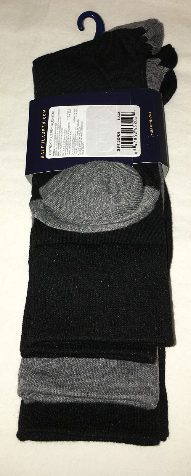 Polo Ralph Lauren Dress Socks 3 Pair Black Gray Men Sock Size 10-13 New