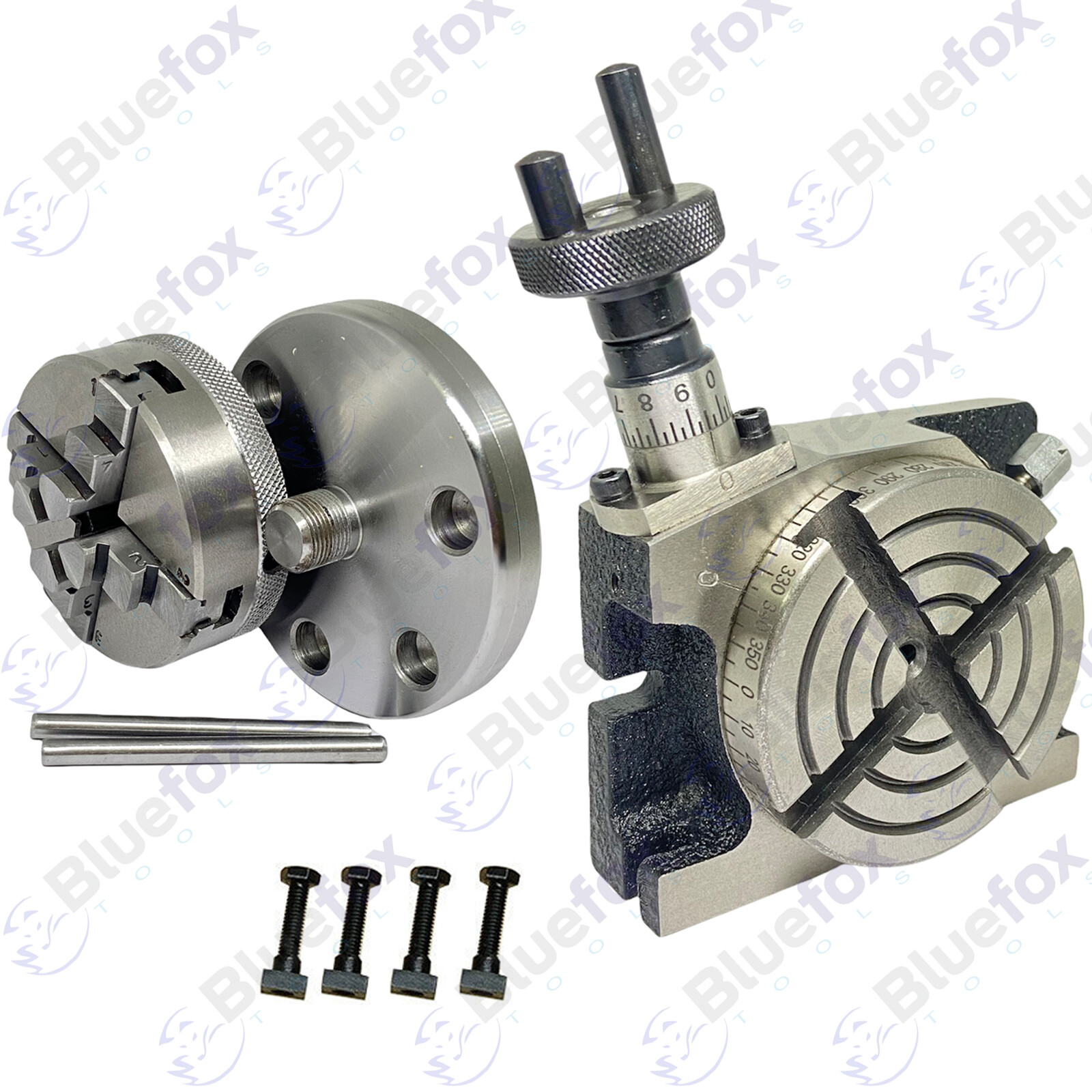 Rotary Table 3" 75mm Horizontal And Vertical With 65mm 4 Jaw Chuck & Backplate